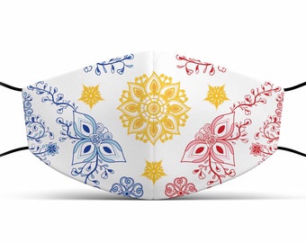 Floral Print Face Mask with Filter Pocket, Adjustable Bungee Cord