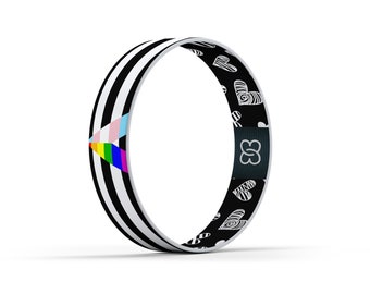 Ally 'A' Pride and Trans Wristband - Black & White Hearts Design - LGBTQ Supportive Bracelet