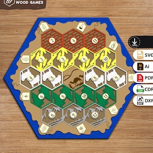 Wooden Game Board SVG Compatible with Settlers Standard-Size Board. Custom, Wood, Laser Cut. 3-4 players set.