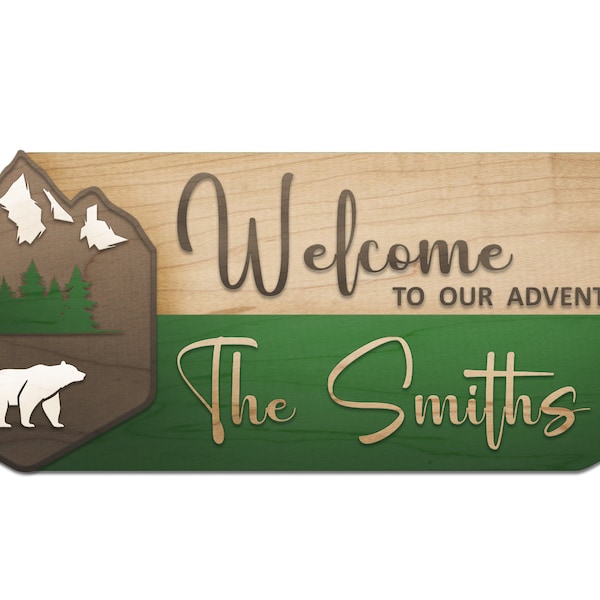 SVG National Park Service Welcome Sign inspired family name sign, custom layered laser cut laser engraved SVG, outdoor