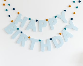 Guirlande de feutre Joyeux anniversaire 'No 1c' avec boules de feutre, décoration de fête pour anniversaire d'enfant, décoration d'anniversaire