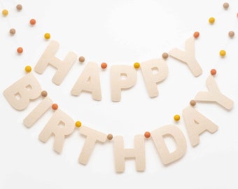 Happy Birthday felt garland 'No 2' with felt balls, party decoration for children's birthday parties, birthday decoration