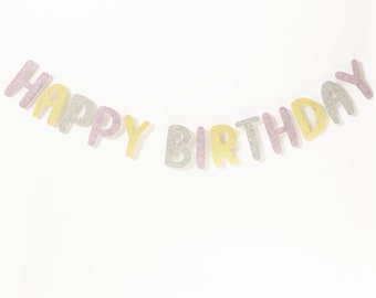 Happy Birthday Girlande aus Filz, Partydeko für den Kindergeburtstag, Geburtstagsdeko