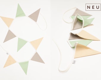 Pennant chain made of fabric for the nursery 'No 8' decoration garland with pennants in mint beige cream / multicolored - children's room wall decoration Beary Dust