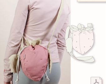 Strawberry bag sewing pattern for kids – cute drawstring bucket bag – PDF - byGesa