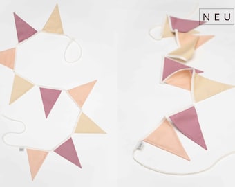 Pennant chain made of fabric for the nursery 'No 7' / decoration garland with pennants in pink sand / multicolored - children's room wall decoration - Beary Dust