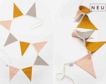 Pennant chain made of fabric for the nursery 'No 3' decoration garland with pennants in pink beige curry / multicolored - children's room wall decoration Beary Dust