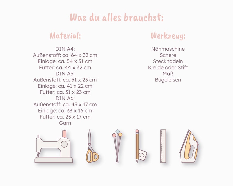 Schnittmuster und illustrierte Anleitung für Hefthülle aus Stoff Heftschoner Heftumschlag PDF Digitaler sofort Download Selbermachen byGesa zdjęcie 3