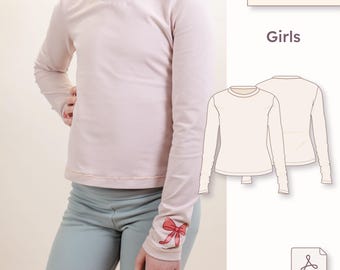 Longsleeve Crew Neck (Slim Fit) – PDF Sewing Pattern – Gr-110-164_Girl 110–164 | PDF byGesa