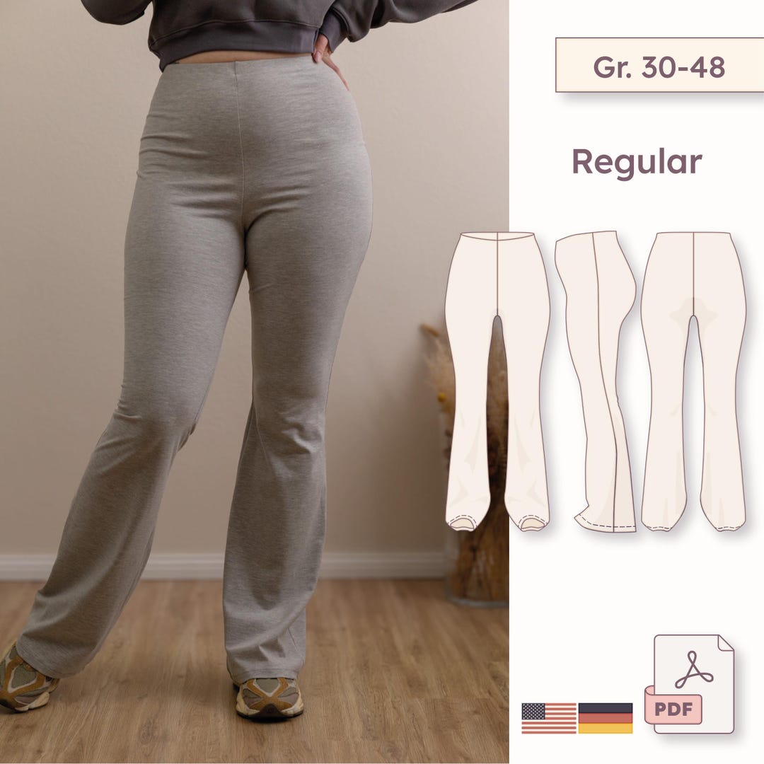 Flared Pants + Concealed Waistband (high Waist) – PDF Sewing Pattern ...