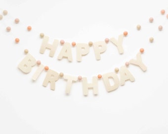 Happy Birthday felt garland 'No 4' with felt balls, party decoration for children's birthday parties, birthday decoration