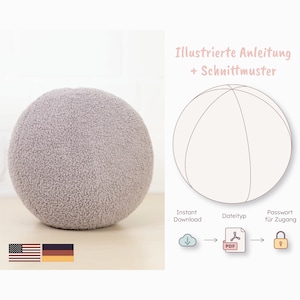 Sewing pattern and illustrated instructions for ball cushion with 6 parts - PDF - Digital instant download - sewing for beginners - byGesa