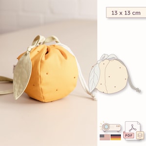 Orange bag sewing pattern, PDF tutorial for kids crossbody bag, drawstring fruit bag, summer DIY sewing project