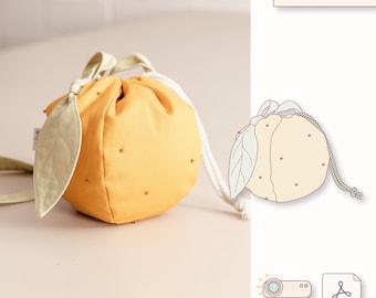 Orange bag sewing pattern, PDF tutorial for kids crossbody bag, drawstring fruit bag, summer DIY sewing project