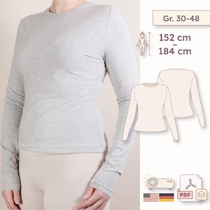 Long Sleeve Slim Fit Sewing Pattern with Extra Long Sleeves - Women | PDF byGesa – Petite Plus to Tall Plus