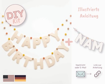 DIY Kit für Happy Birthday Girlande aus Filz mit Filzkugeln, Partydeko für den Kindergeburtstag, Geburtstagsdeko by Gesa