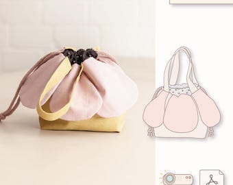 Anemone drawstring bag sewing pattern – bucket bag with handle & embroidery dots – PDF