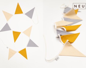 Pennant chain made of fabric for the nursery 'No 9' decoration garland with pennants in curry beige grey / multicoloured - children's room wall decoration Beary Dust