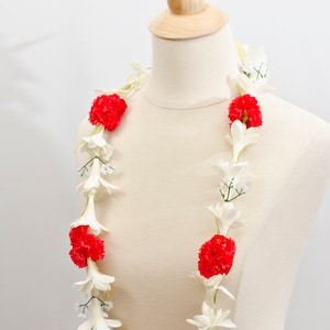 Hawaiian Tuberose Lei with Red Carnations (Artificial)