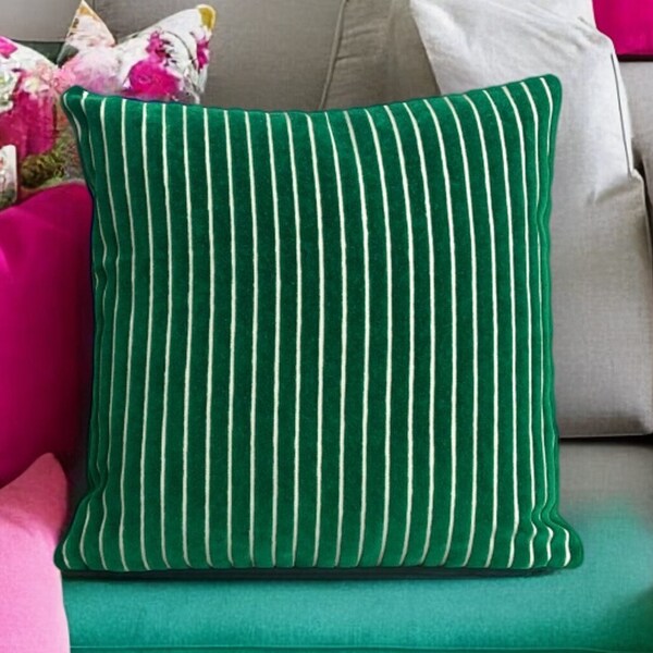 Striped Velvet Throw Pillow Cover for cosy home Decoration, Green Lines Cushion Cover for Boho Home, Decorative Couch Pillow Case, All Sizes