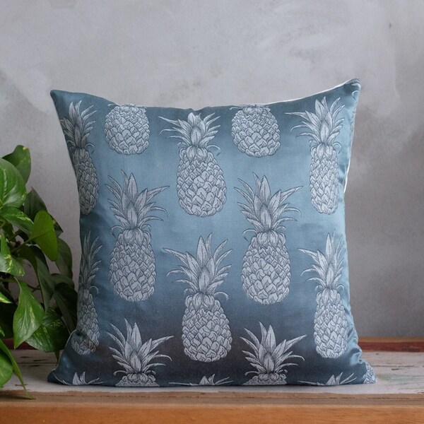 Tropical Fruit Throw Pillow Cover For Hawaiian Living Room, Green Pineapple Cushion Cover for Funky Bedroom Decor, Teal Ananas Desginer Sham