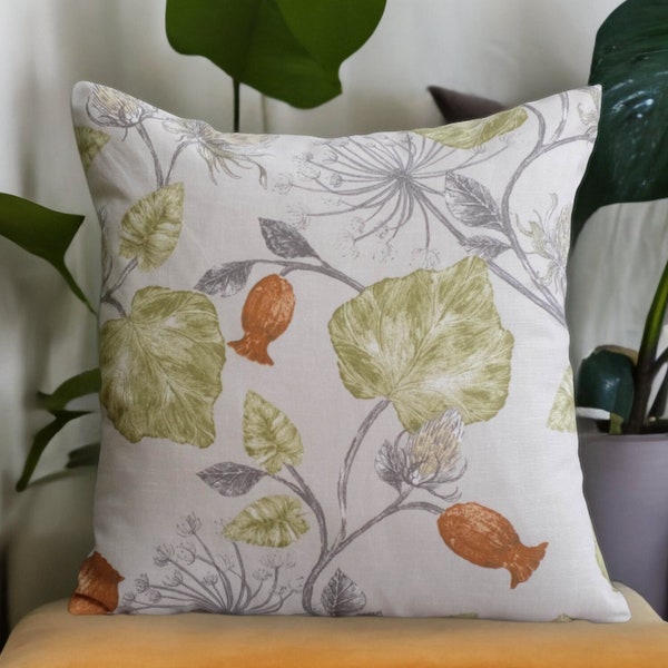 Green Leaf Throw Pillow Cover for Cosy Decor Style, Neutral Tones Dandelion Flower Cushion Cover for Boho Bedroom, Burnt Orange Couch Pillow