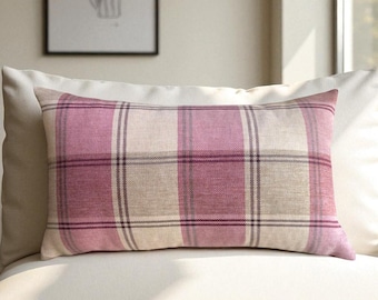 Pink Beige Plaid Pillow Cover: Neutral Tartan Euro Sham