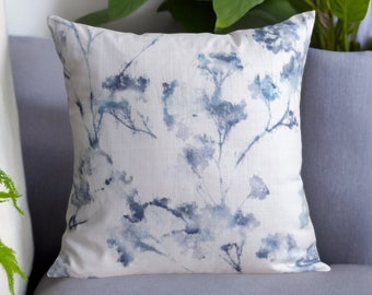 Blue Floral Pillow, Blue White Cushion, Abstract Throw Pillow, Watercolor Flowers Pillow, Blue White Cushion, Eclectic Decor, Lumbar Pillow