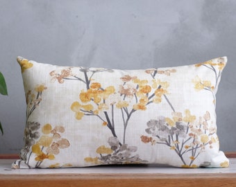 Autumn Decor Pillow, Yellow Floral Cushion, Watercolor Flower Sham, Farmhouse Decor, Linen Euro Sham 26x26, Yellow Accent Toss Pillow