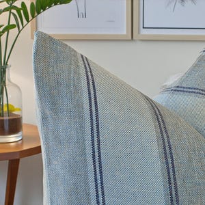 Mint Blue Striped Throw Pillow Cover for Farmhouse Living Room, Textured Woven Pale Pastel Color Cushion Cover 18x18 as cosy home Gift Idea