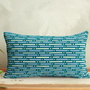 Teal Velvet Pillow Cover, Mid Century Cushion, Colorful Lumbar Pillow, Velvet Throw Pillow, Boho Decoration, Abstract Geometric Euro Sham