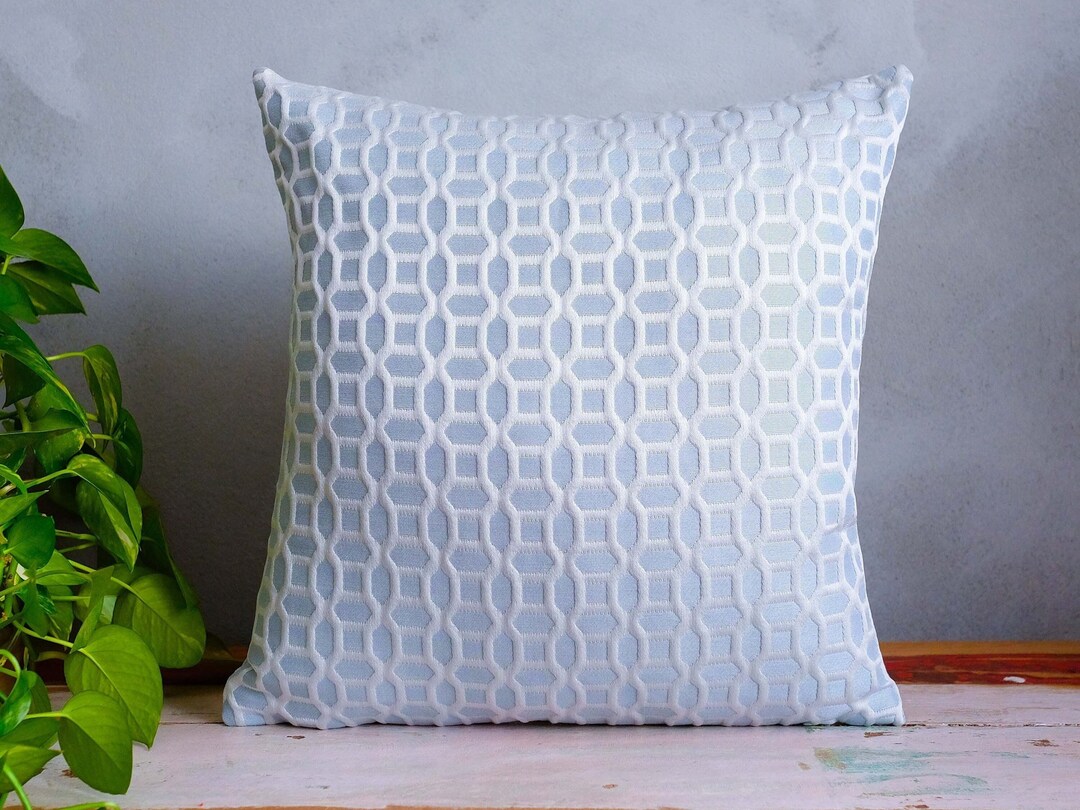 Ice Blue Pillow Cover, Blue White Cushion, Modern Accent Pillow
