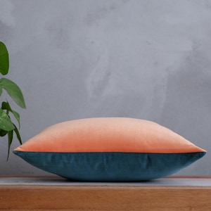Salmon Velvet Pillow Cover, Coral Teal Pillow, Pink Teal Cushion Covers, Solid Velvet Couch Pillow, Salmon Euro Sham, Throw Pillow 20x20