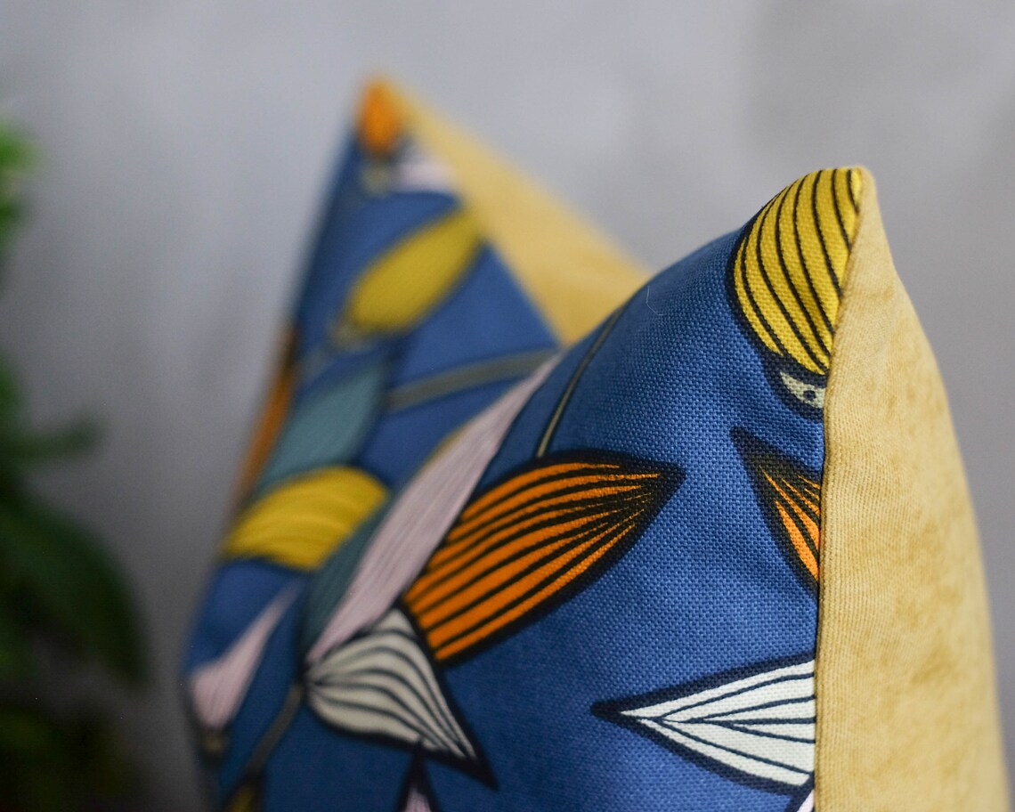 Blue Floral Pillow Case Navy Leaves Cushion Cover Indigo Etsy