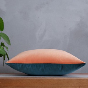 Salmon Velvet Pillow Cover, Coral Teal Pillow, Pink Teal Cushion Covers, Solid Velvet Couch Pillow, Salmon Euro Sham, Throw Pillow 20x20