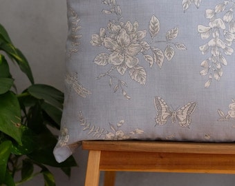 Farmhouse Floral Throw Pillow Cover fr Mother's Day Gift, Light Blue Toile Country Cushion Cover, Vintage Design Bedroom, Couch Pillow 16x16