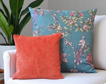 Corduroy Velvet Pillow, Striped Throw Pillow, Corded Velvet Cushion, Red Orange Velvet Pillow, Boho Couch Pillow, Deep Coral Sham Cover