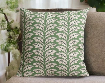 Mid Century Modern Throw Pillow Covers for Retro Decoration, Green Leaves Cushion Cover for Art Deco Style, Block Print Design Couch Pillow