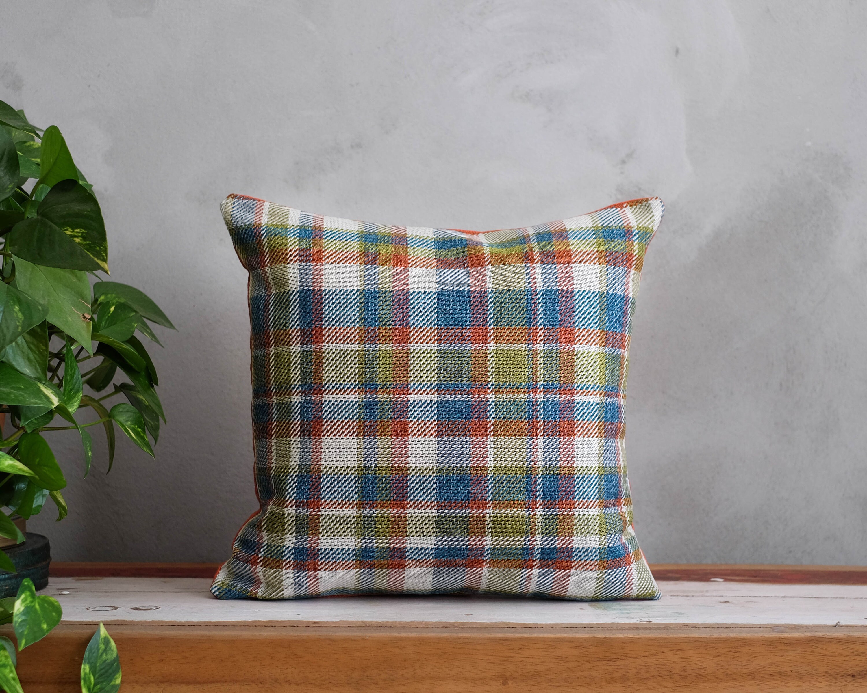 Orange Plaid Pillow Cover Orange Green Pillow Case Grid Etsy