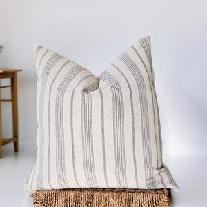 Striped Throw Pillow, Neutral Cushion, Linen Pillow Cover, Woven Couch Pillow, Boho Home Decor, Striped Euro Sham, Cosy Accent Pillow Cover