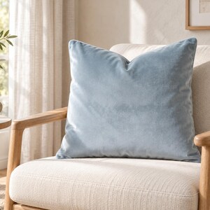 Ice Blue Velvet Pillow Cover, Soft Light Blue Cushion, Solid Decorative Throw Pillow, Lumbar and Euro Sham, Custom Size for Sofa and Bedroom