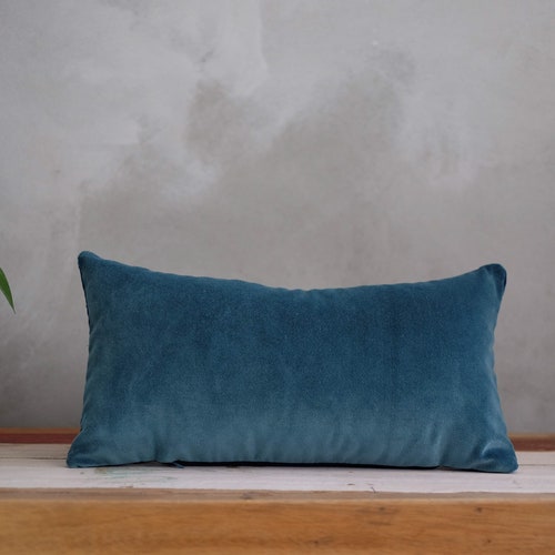 Teal Blue Velvet Pillow Cover Solid Blue Lumbar Pillow Etsy