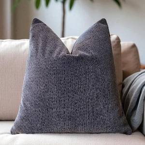 Dark Gray Velvet Pillow Cover: Soft Charcoal Euro Sham, Lumbar Cushion