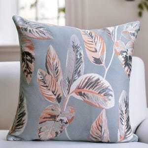 Leaves Throw Pillow, Light Blue Pillow, Blue Coral Cushion, Boho Accent Pillow, Mother&#39;s Day Gift, Nature Lover Euro Sham, Cosy Home Decor