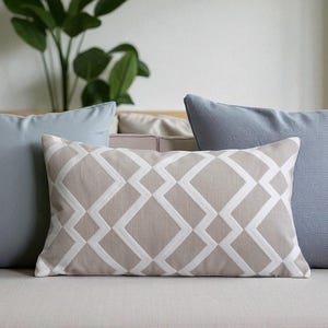 Beige Chevron Pillow Cover, Embroidered Lumbar Cushion, Geometric Throw Pillow, Neutral Sofa Decor, Modern Farmhouse Accent Pillow, All Size