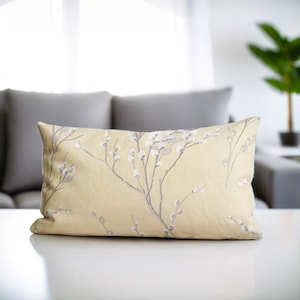 Light Yellow Pillow, Floral Throw Pillo, Sakura Cushion Cover, Boho Accent Pillow, Pale Yellow Euro Sham, Cozy Lumbar Pillow, Accent Pillow