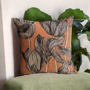 Terracotta zwarte bloemen sierkussenhoes voor boho herfst woonkamer, stoffige blauwe kussenhoes voor cadeau-idee modern huis, bruin euro schijnvertoning