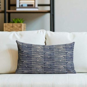 Boho Lumbar Pillow, Blue Striped Pillow, Cosy Accent Pillow, Dark Blue Cushion, Blue Cream Euro Sham, Lines Sofa Pillow, Custom Size Pillow