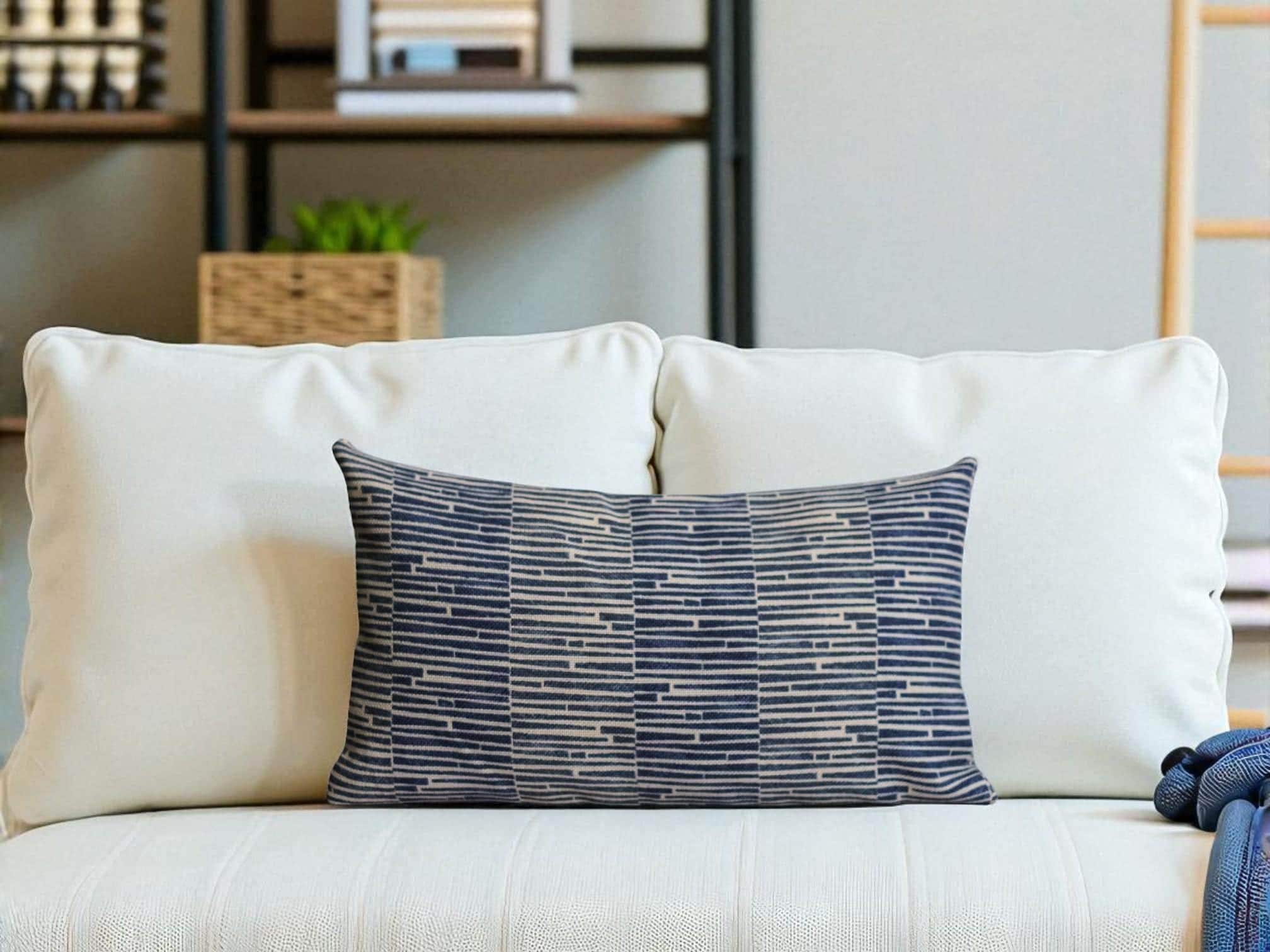 Boho Lumbar Pillow, Blue Striped Pillow, Cosy Accent Pillow, Dark Blue Cushion, Blue Cream Euro Sham, Lines Sofa Pillow, Custom Size Pillow