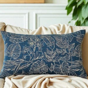Coussin décoratif pour canapé côtier, couvre-oreiller vert émeraude, coussin décoratif en feuilles, coussin tropical, soutien lombaire vert foncé, cadeau pour amoureux de la nature, coussin décoratif douillet